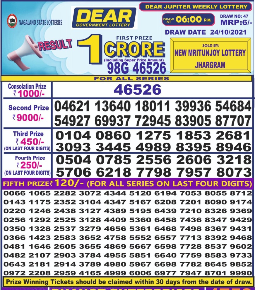 Dear Daily Lottery Result 6PM 24 OCT 2021
