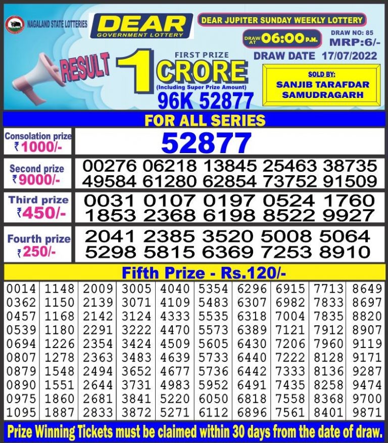 Dear Daily Lottery Result 6PM 17 jul 2022